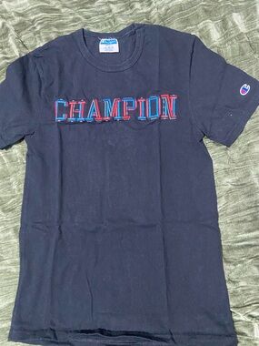 Champion Black Tee with Red and Blue Logo Tag